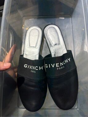 Givenchy Black and Silver Logo Slide Mules